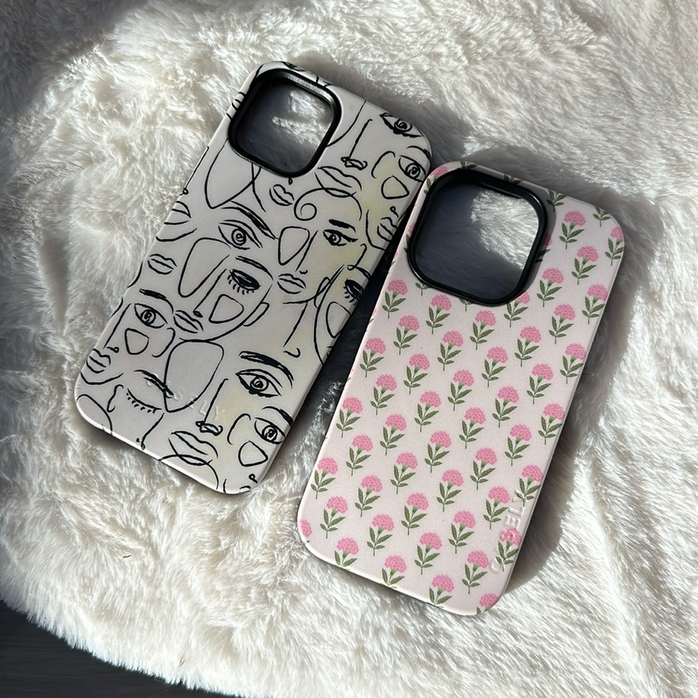 Set of 2 Casely BOLD MagSafe IPhone 14 Pro cases Face and Jenna's Flowers